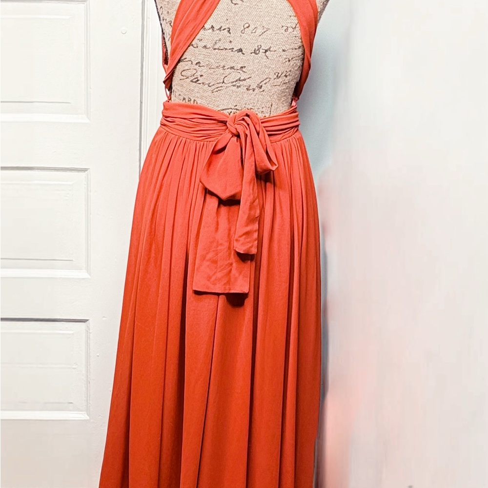 🧳 Free People Halter Criss-Cross Straps Orange-ish Formal Dress - Picture 2 of 8